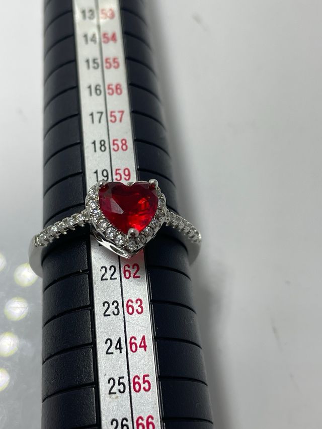 Anillo Corazón Rojo Plata 925