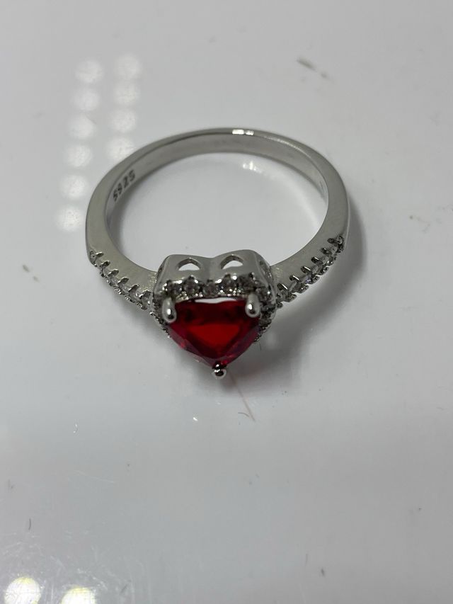 Anillo Corazón Rojo Plata 925