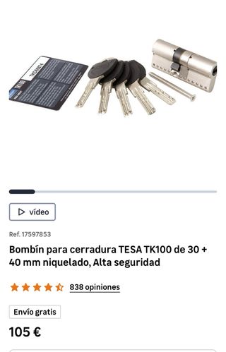 Bombín TESA TK100 30+40mm Niquelado