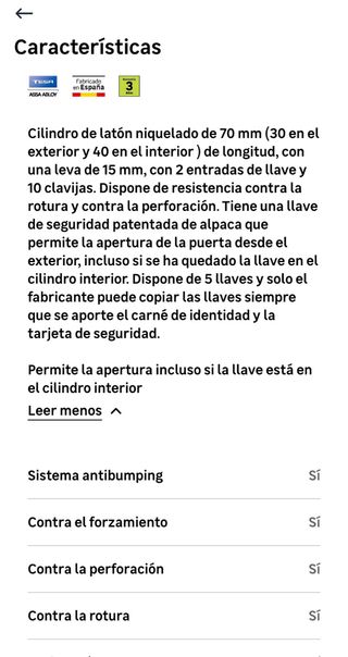 Bombín TESA TK100 30+40mm Niquelado