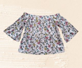 off shoulder vintage pink yellow floral top/blouse