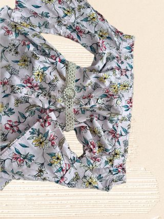 off shoulder vintage pink yellow floral top/blouse