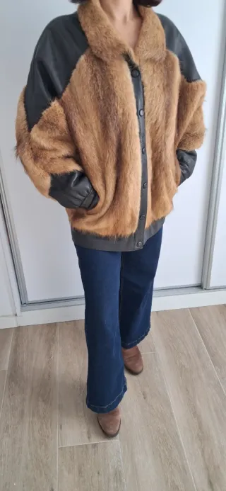 Abrigo Piel Marrón y Negro