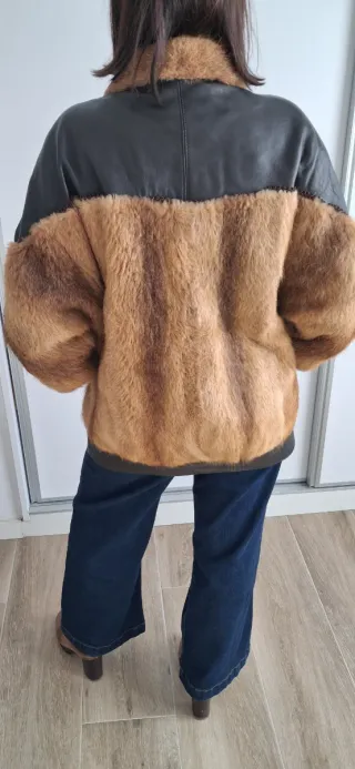 Abrigo Piel Marrón y Negro