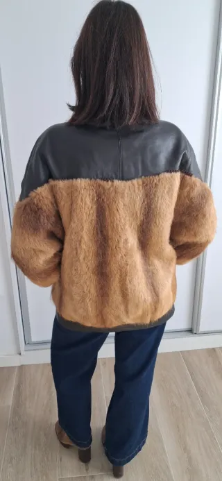 Abrigo Piel Marrón y Negro