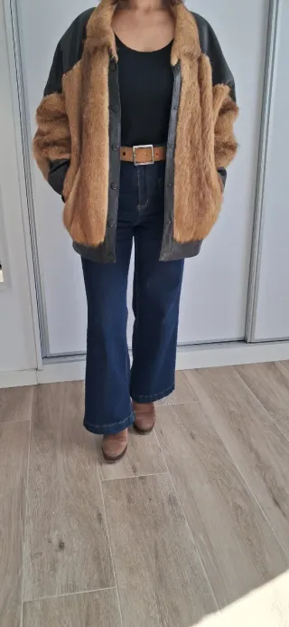 Abrigo Piel Marrón y Negro