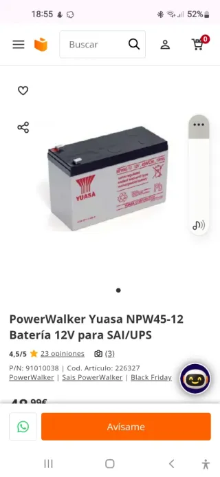 Batería Yuasa 12V NPW45-12 SAI/UPS