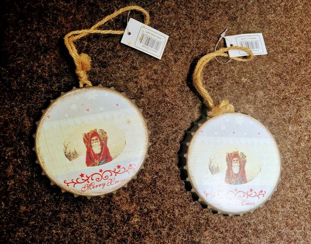 2x Decorazioni Albero Natale Latta Smaltata