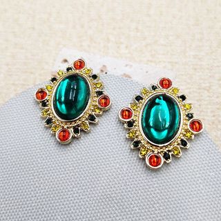 Pendientes vintage estilo palacio oro y verde