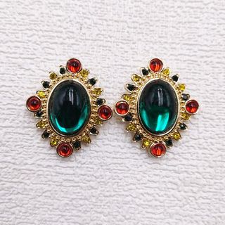 Pendientes vintage estilo palacio oro y verde