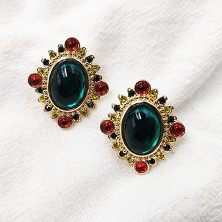 Pendientes vintage estilo palacio oro y verde