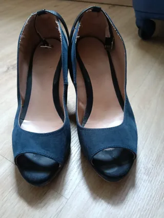 Zapatos Zara Azul Peep Toe Tacón