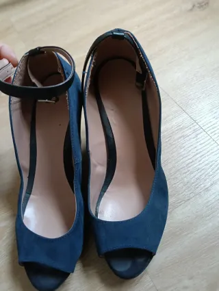 Zapatos Zara Azul Peep Toe Tacón