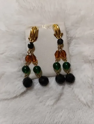 Pendientes vintage colgantes negros, verdes, ámbar