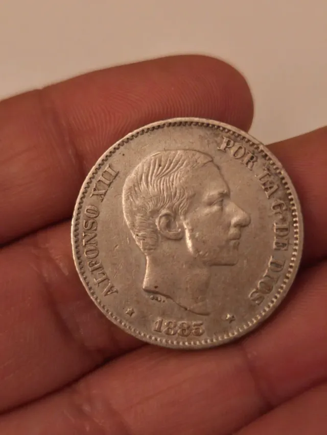 2 Monedas Plata Alfonso XII 50 Cs de Peso 1885.