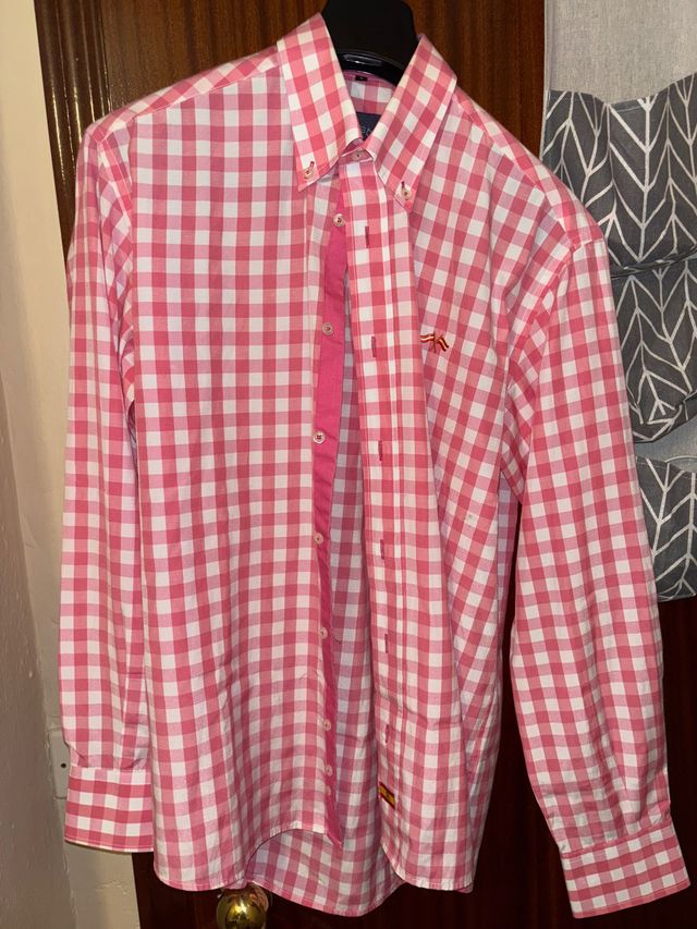 Camisa cuadros rosa y blanca Talla M