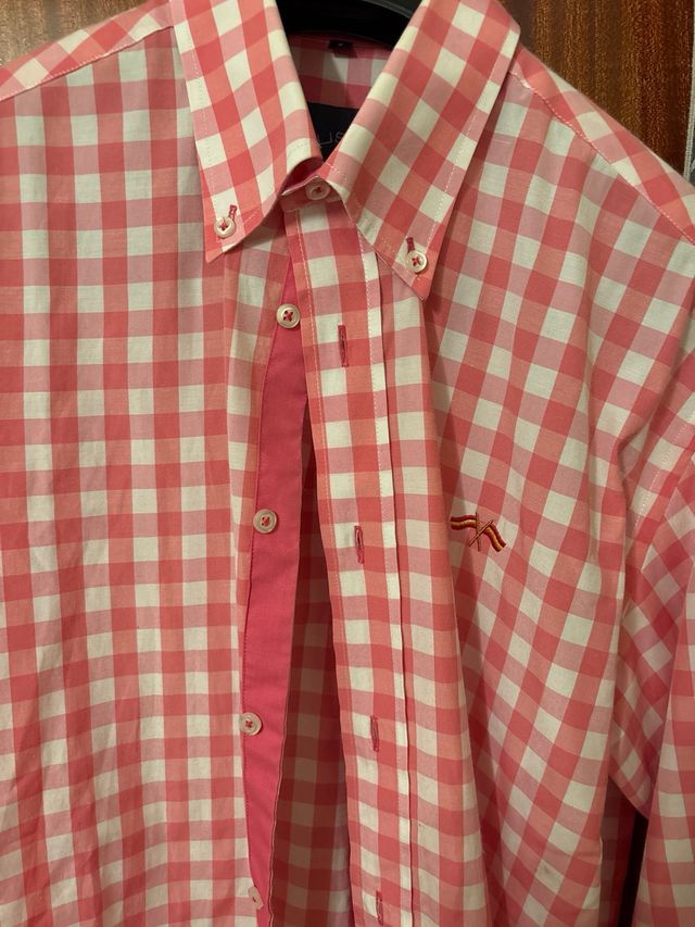 Camisa cuadros rosa y blanca Talla M