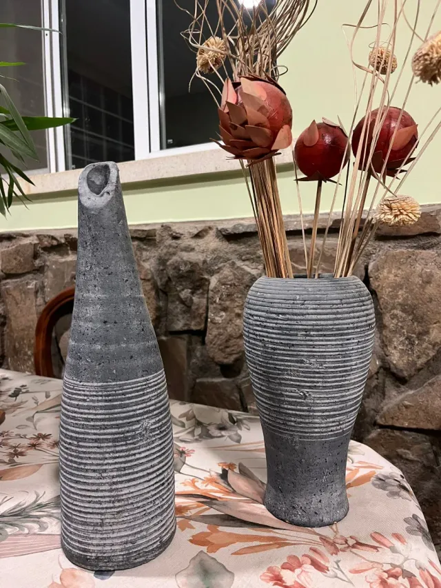 Pareja Jarrones Piedra Gris