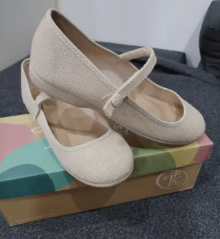 Manoletinas Beige Talla 37 Velcro