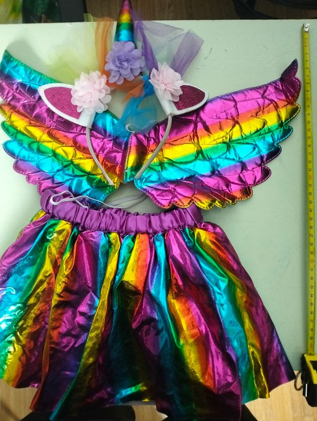 Disfraz Unicornio Alas, Falda Arcoíris y diadema