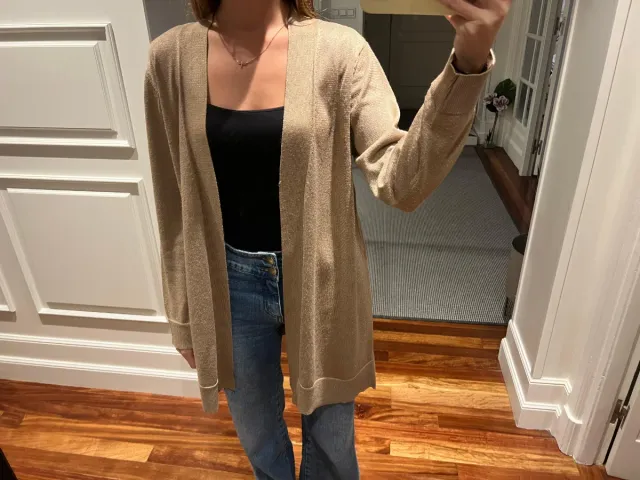 Chaqueta larga Massimo Dutti beige/dorada