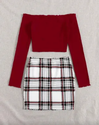 Conjunto top y falda cuadros