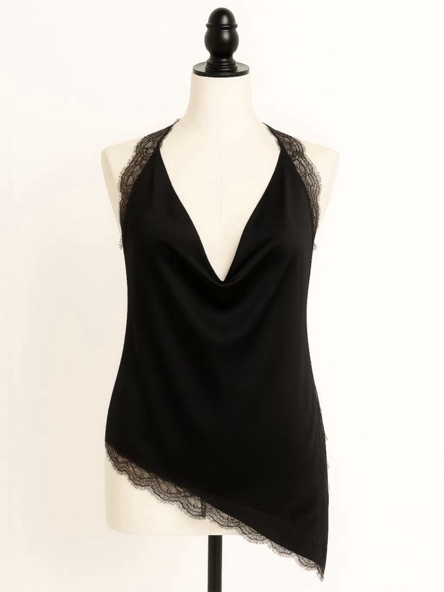 Top lencero raso negro con encaje