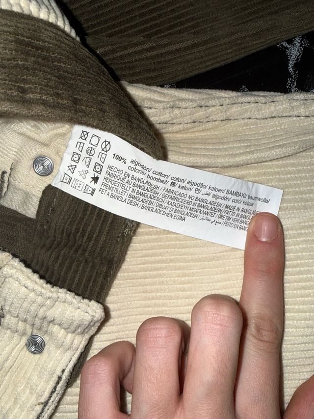 Pantalón Pana Bicolor Beige y Verde Oliva