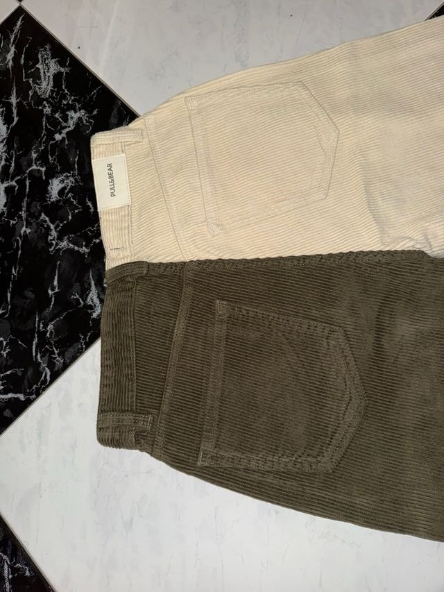 Pantalón Pana Bicolor Beige y Verde Oliva