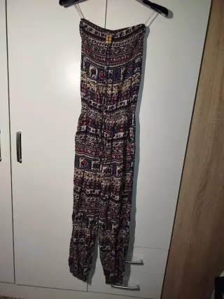 Tuta senza spalline fantasia etnica L/XL blu deise