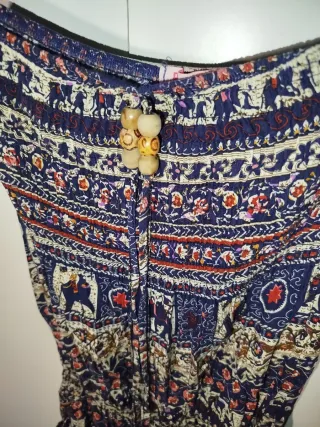 Tuta senza spalline fantasia etnica L/XL blu deise