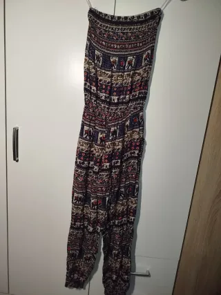 Tuta senza spalline fantasia etnica L/XL blu deise