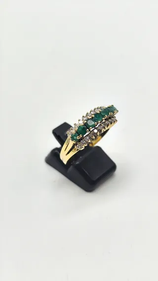 Anillo Dama Oro 18 kt Esmeraldas y Diamantes