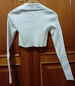 Top Bershka Blanco Manga Larga S