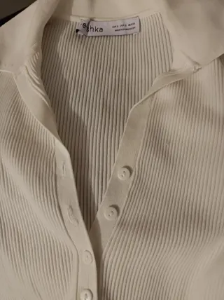 Top Bershka Blanco Manga Larga S