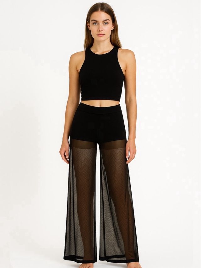 Pantalón campana con transparencias