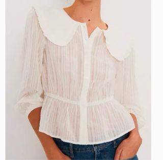 Camisa ba&sh beige con cuello Peter Pan.l