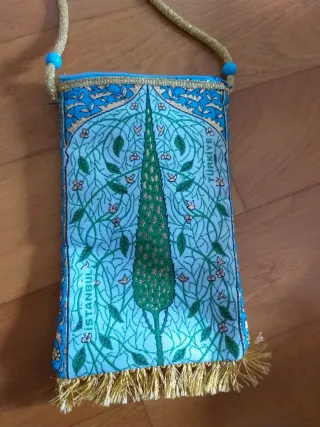 Borsa tracolla celeste e oro