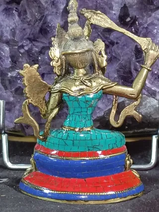 Manjusri Buda 10cm Bronce Turquesa Coral