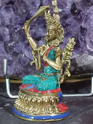 Manjusri Buda 10cm Bronce Turquesa Coral