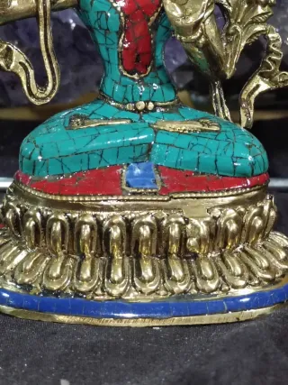 Manjusri Buda 10cm Bronce Turquesa Coral