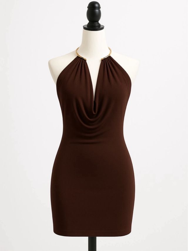 Vestido mini raso anilla chocolate