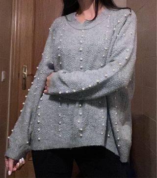 Jersey Stradivarius Gris Perlas Talla M