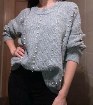 Jersey Stradivarius Gris Perlas Talla M