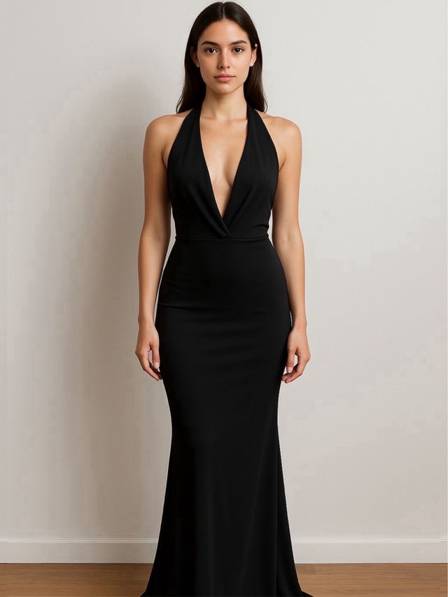 Vestido largo sirena cascada negro