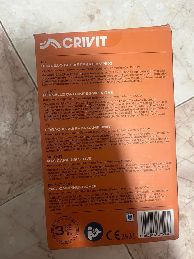 Hornillo de gas Crivit para camping