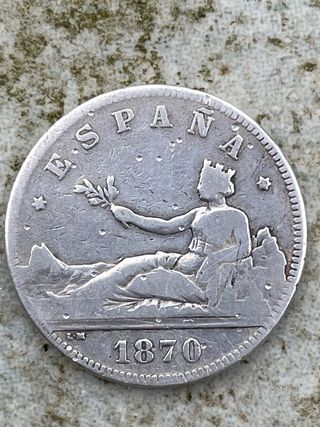 Moneda 2 Pesetas Plata 1870 España