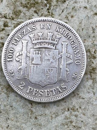 Moneda 2 Pesetas Plata 1870 España