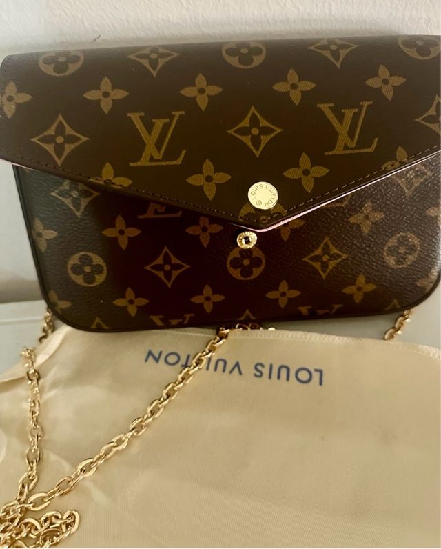 Borsa in pelle con portafoglio e porta carte ispirata a Louis Vuitton