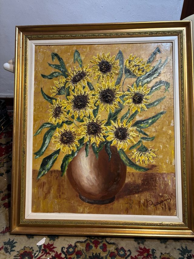 Pintura al óleo de girasoles